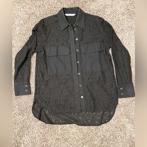 ZARA WOMENS black lace long sleeve button down blouse, size M